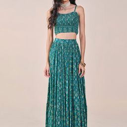 Global Desi Geometric Printed Sleeveless Top With Skirt-picture-46