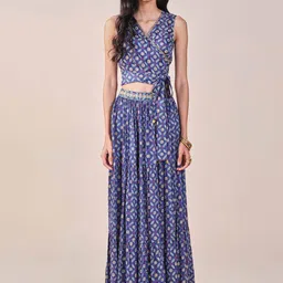 Global Desi Geometric Printed Sleeveless Top With Skirt-image-81
