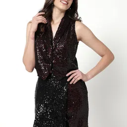 Zima Leto Embellished V-neck Waistcoat Top With Mini Skorts Co-Ords-picture-51