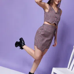 Popwings Checked Pure Cotton Top & Wrap Skirt Co-Ords-picture-42