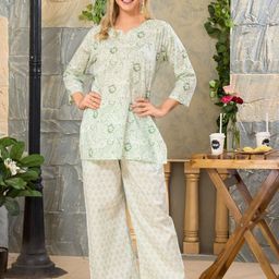 NIGHT FLOSS Printed Round Neck Three-Quarter Sleeves Pure Cotton Top With Palazzo-picture-48