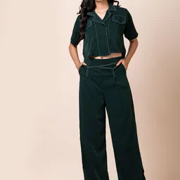 SARSO Notched Lapelled Collar Short Sleeves High-Low Casual Shirt With Palazzos-image-35