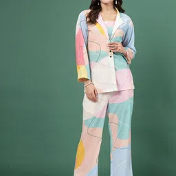 Clora Creation Printed Top & Trousers With Blazer Co-Ords image 1