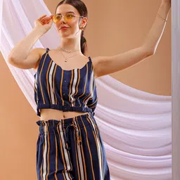 Freehand by The Indian Garage Co Women Striped Top With Shorts Co-Ords-picture-55