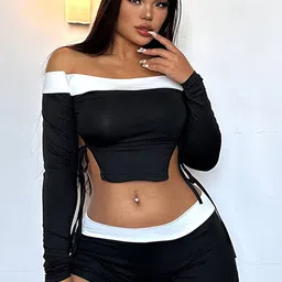 LULU & SKY Off-Shoulder Crop Top With Shorts Co-Ords-picture-11