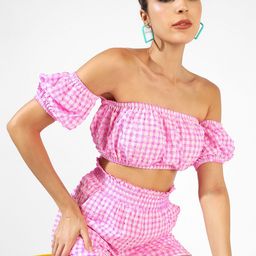Campus Sutra Gingham Strapless Crop Top With Shorts-picture-6