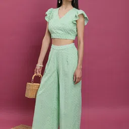 Vishudh Embroidered Flutter Sleeves Crop Top With Palazzo image 4