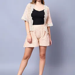 Amagyaa Self Design Lace Detailed Jacket With Shorts-picture-21