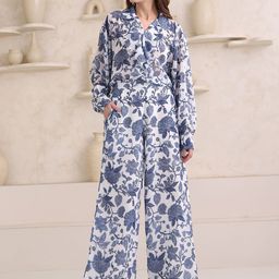 OBSHIVKA Printed Shirt Collar Top With Palazzo-35