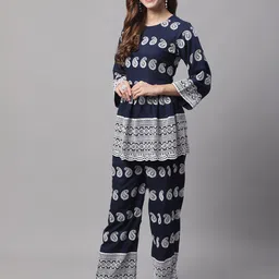 JAINISH Embroidered Round Neck Empire Kurti with Palazzo-image-4
