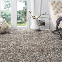 IMRA CARPET Silver-Toned Solid Handmade Polyester Carpet image 1