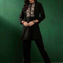 Sangria Thread Embroidered Top With Pant Co Ord Set-18