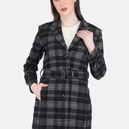 Monte Carlo Women Blended Yarn Check Collar Coat-image-13