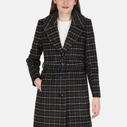 Monte Carlo Women Black & Beige Checked Overcoats-picture-12