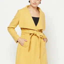 Owncraft Women Mustard-Yellow Solid Wool Overcoat-picture-11