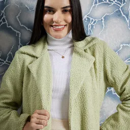 Athena Green Front Open Textured Over Coat image 5