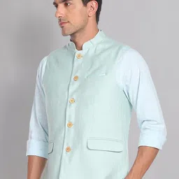 AD by Arvind Mandarin Collar Geometric Pattern Nehru Jacket image 3