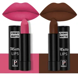 PERPAA Set Of 2 Creamy Matte Long-Stay Lipstick - Pink Fusion 60 & Cocoa Brown 67-58