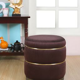 Shadowkart Coffee Brown Velvet Cylindrical Ottomans-image-95