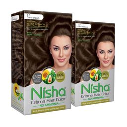 Nisha Unisex Pack of 2 Creme Hair Color 120gm each- Dark Brown-5