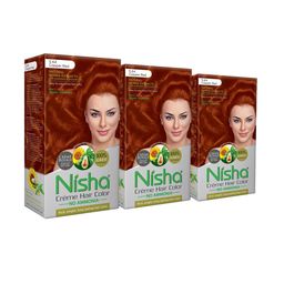 Nisha Unisex Pack of 3 Creme Hair Color 120gm each- Copper Red-14
