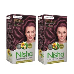Nisha Unisex Burgundy Pack of 2 Creme Hair Color 120gm each- Wine Burgundy-image-48