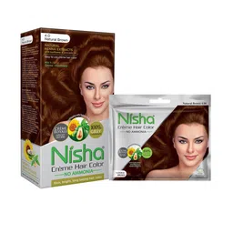 Nisha Set of 2 No Ammonia Creme Hair Color with Sunflower 120 g & 40 g - Natural brown 4.0-16