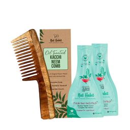 Nat Habit Kacchi Neem Comb & Set of 2 Crushed Tri-Leaf Boost Fresh Hair Nutri Mask-36
