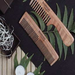 BodyHerbals Set Of 2 Anti Static Handmade Neem Wood Handle Rake & Double Tooth Comb-28