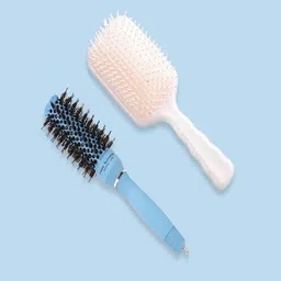 Kuber Industries Set of Bristles Brush & Paddle Hair Brush - Off White & Blue-39