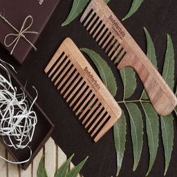 BodyHerbals Set Of 2 Anti Static Handmade Neem Wood Wide Tooth Travel Comb - Rake Comb-14