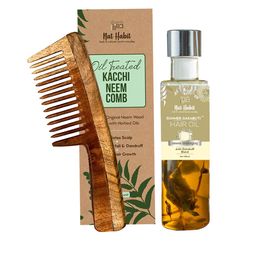 Nat Habit Set Of Wide Tooth kacchi Comb  Neem Bhringraj Dasabuti Hair Oil-23