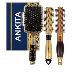 ANKITA Professional 3-Pcs AP-2405 Hair Brush Combo - Gold-Toned-image-61