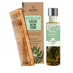 Nat Habit Set of Kacchi Neem Comb  Summer Dasabuti Crushed Tri Leaf Hair Oil (100ml)-51