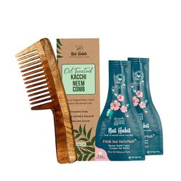Nat Habit Kacchi Neem Comb & Set of 2 Five Oil Hibiscus Fresh Hair Nutri Mask-38