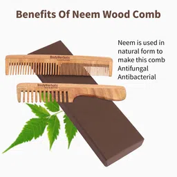 BodyHerbals Set Of 2 Anti Static Handmade Neem Wood Handle Rake & Double Tooth Comb image 5