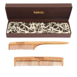 BodyHerbals Set Of 2 Anti Static Handmade Neem Wood Double Tooth Comb & Tail Comb image 5