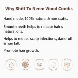 BodyHerbals Set Of 2 Anti Static Handmade Neem Wood Handle Rake & Double Tooth Comb image 4