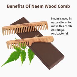 BodyHerbals Set Of 2 Anti Static Handmade Neem Wood Handle Rake & Wide Tooth Comb image 2