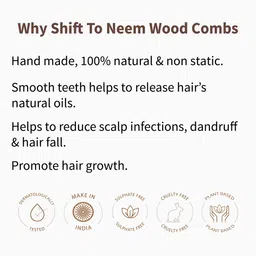 BodyHerbals Set Of 2 Anti Static Handmade Neem Wood Handle Rake & Tail Comb image 4