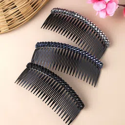 Yellow Chimes Women Black Set of 3 Side Comb Pin-34