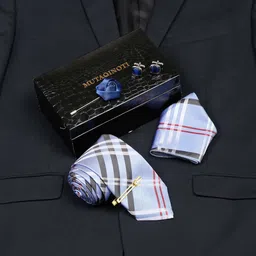 MUTAQINOTI Men Baby Blue Micro Silk Necktie Accessory Gift Set-45