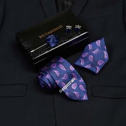 MUTAQINOTI Men Paisley Print Micro Silk Necktie Accessory Gift Set-28