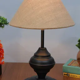 Homesake Brown & Black Textured Jute Shade With Metal Base Table Lamp image 2