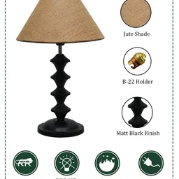 Homesake Brown & Black Matte Finish Pillar Shaped Table Lamp With Textured Jute Lampshade image 2