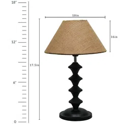 Homesake Brown & Black Matte Finish Pillar Shaped Table Lamp With Textured Jute Lampshade image 4