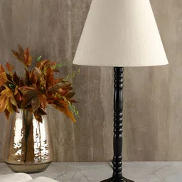 BTR CRAFTS Off White Textured Frustum Shaped Metal Table Lamp with Adjustable Cord-1