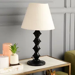 BTR CRAFTS Off White & Black  Frustum Shaped Metal Table Lamp with Adjustable Cord-13