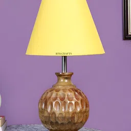 BTR CRAFTS Yellow Frustum Shaped Wooden Table Lamp with Adjustable Cord-30