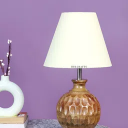 BTR CRAFTS Yellow & Brown Wooden Frustum Shaped Table Lamp with Adjustable Cord-29